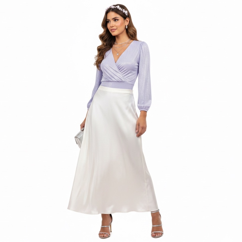 Entro Lilac Shimmer Surplice Wrap Bodysuit - Size M night-out Poet-core style